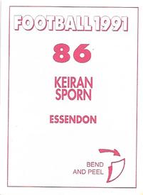 1991 Select AFL Stickers #86 Kieran Sporn Back